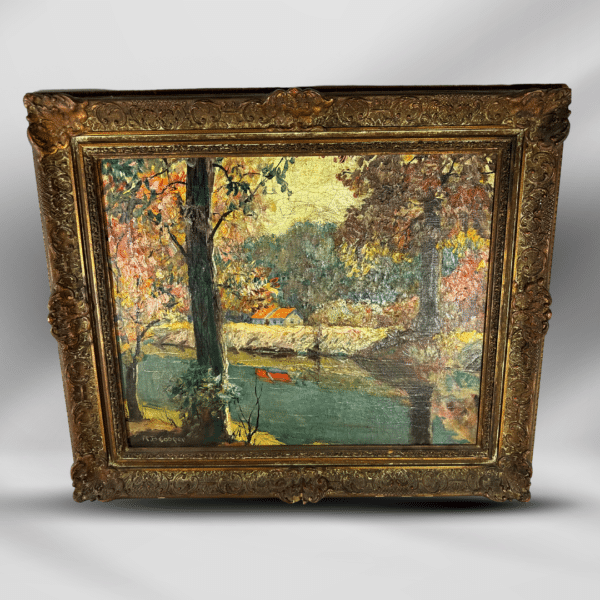 18th Century Oil Paint Tree & River Nature On Canvas