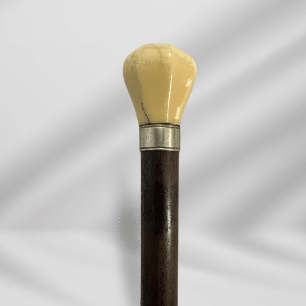 Antique Round Handle Ivory Walking Stick Cane Dark Brown Unisex