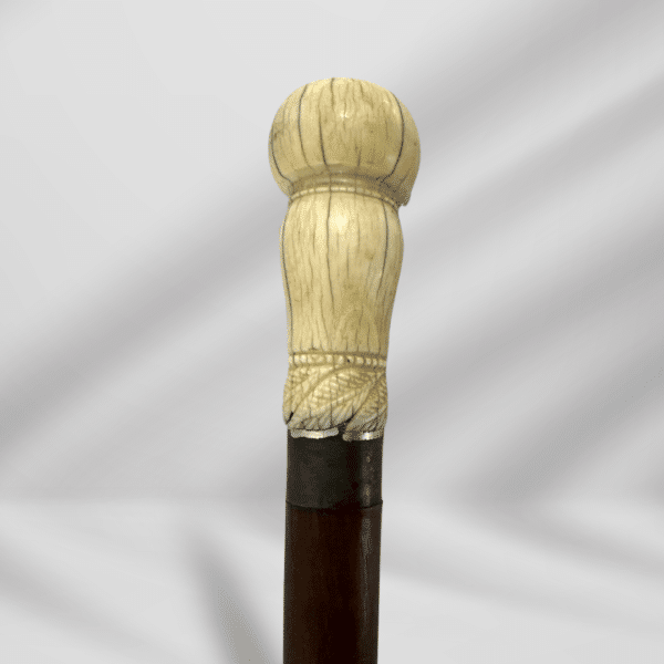 Antique Carved Ivory Handle  Walking Stick Cane Wrist strap Design Dark Brown Color
