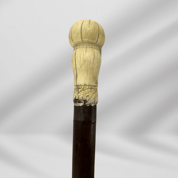 Antique Carved Ivory Handle  Walking Stick Cane Wrist strap Design Dark Brown Color