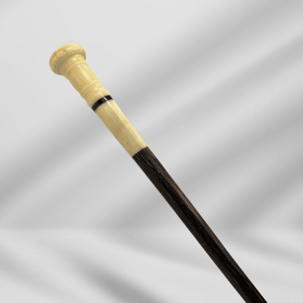 Antique Ivory Knob Handle Walking Stick Cane Dark Brown Color