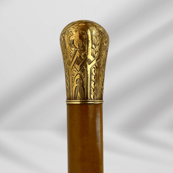 Antique Skinner Gold Plated Knob Handle Walking Stick Cane Light Brown