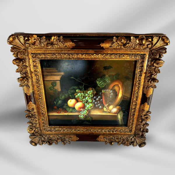 Vintage Bronze Frame Original Oil Painting On Canvas Fruit Table Singed