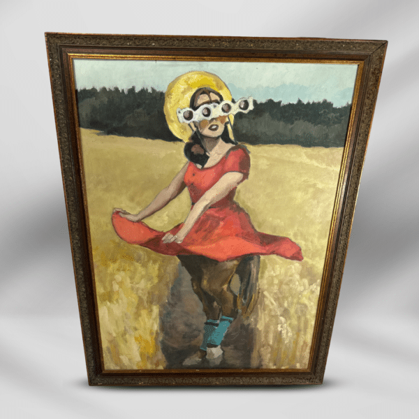 Vintage Expressionism Acrylic Painting On The Wood Half Girl Half Hours