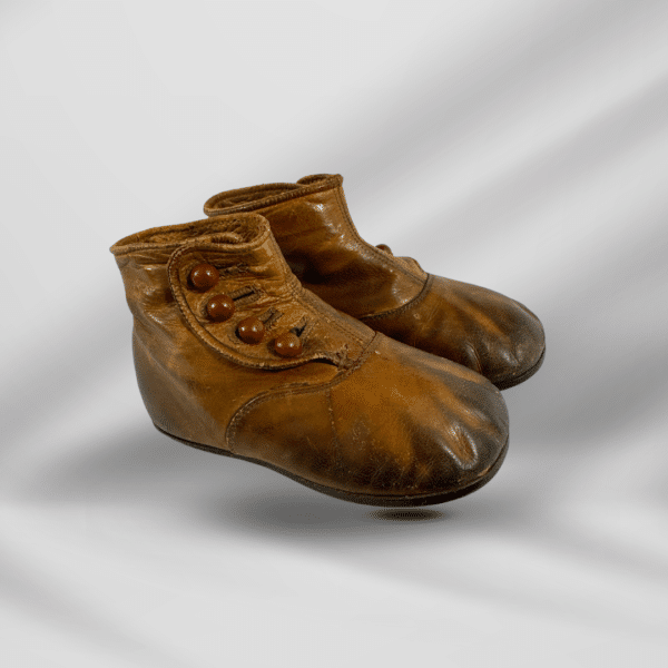 Antique Vintage Brown Leather Baby Boots Shoes Child Toddler
