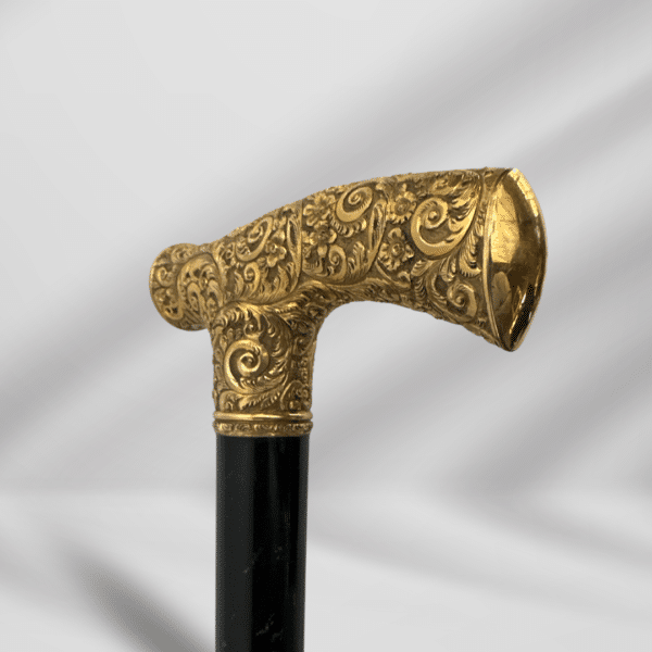 Antique Handmade Gold Plated Derby Handle Walking Stick Black Wood