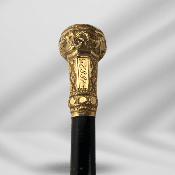 Antique Handmade Gold Plated Knob Handle Walking Stick Black Wood For Woman