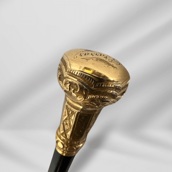 Antique Handmade Gold Plated Knob Handle Walking Stick Black Wood For Woman