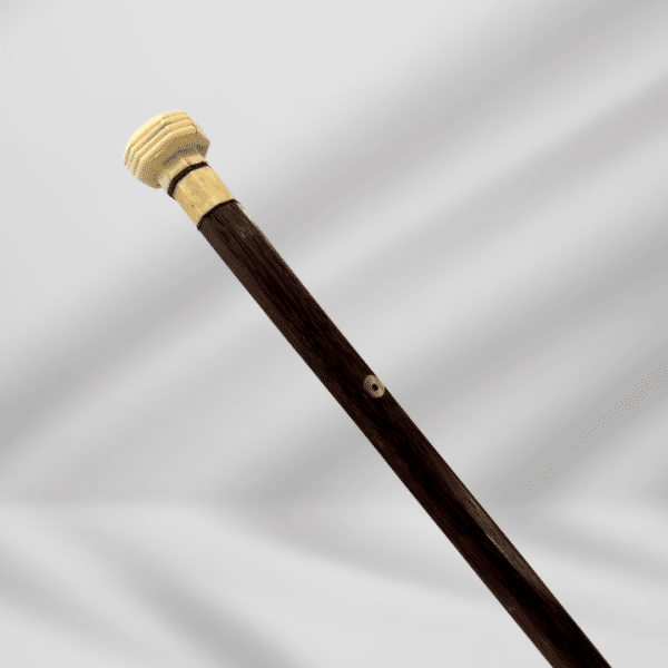 Antique Ivory Knob Handle & Ivory Tip Walking Stick Cane Wrist strap Design Brown Color