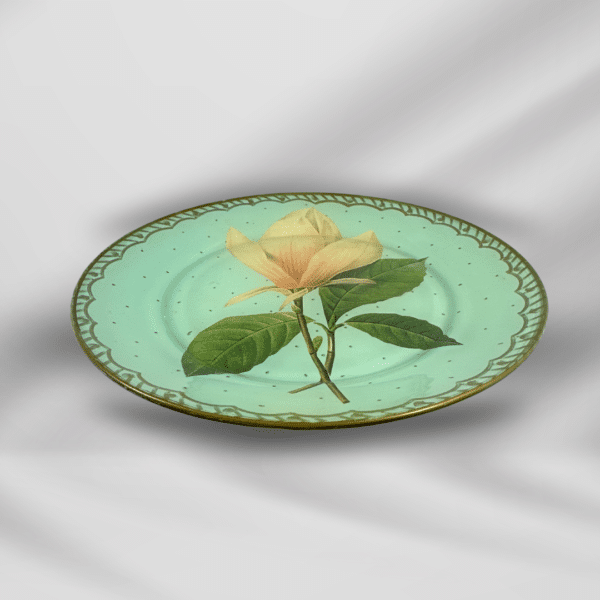 Vintage Decorative Reverse Painted Gold Train Plate With Flower
