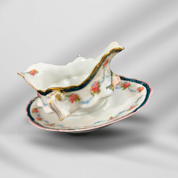 Antique Austria Porcelain gravy Boat Compote Roses With Gold Accent