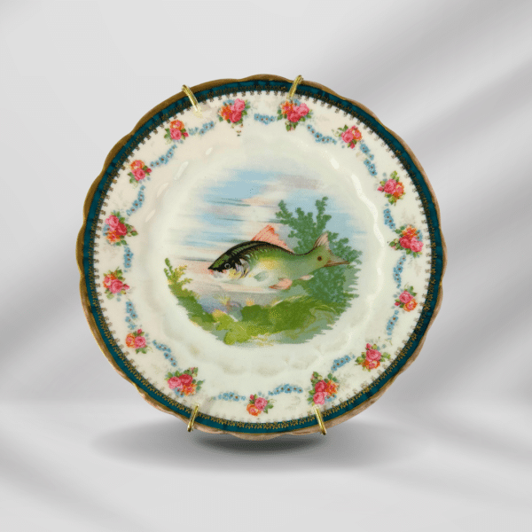 1800th Century Austria Hand painted Fish Porcelain Platter Set 12 plate
