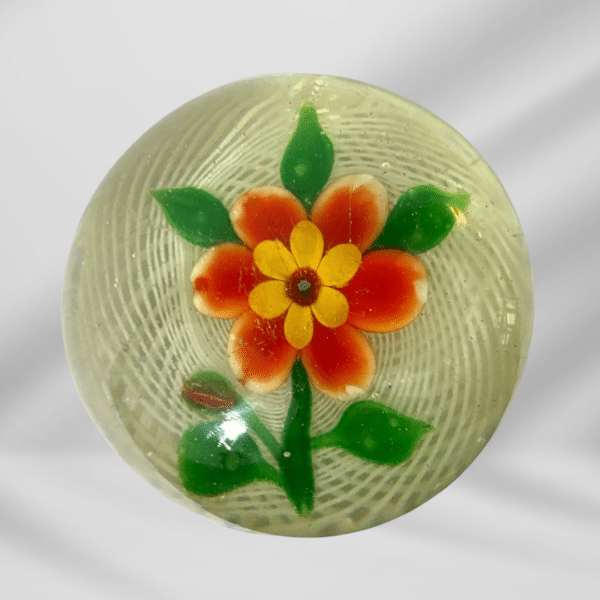 Vintage 1920's Orange Flower Glass Paper weight