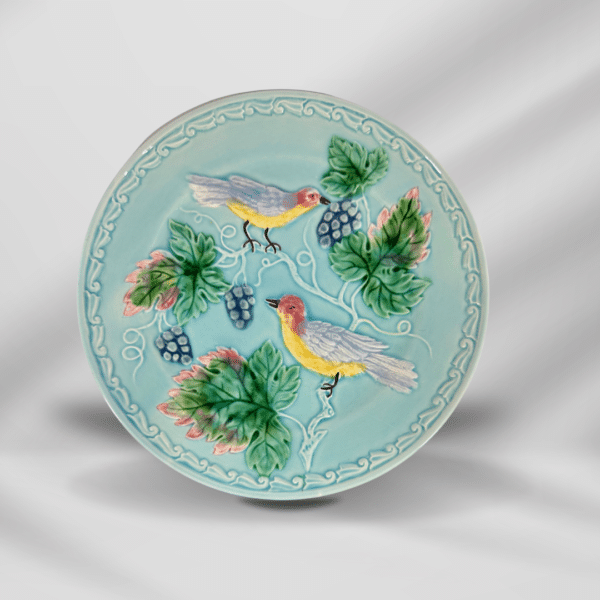 Vintage Embossed Birds On Tree Decorative Plate Turquoise Blue