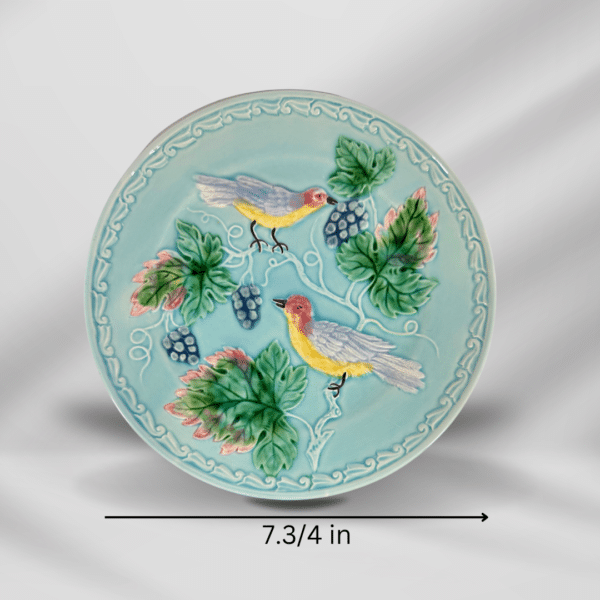 Vintage Embossed Birds On Tree Decorative Plate Turquoise Blue
