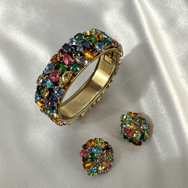 Unsigned Vintage Vogue Multi Color Gemstone Bangle & Earrings