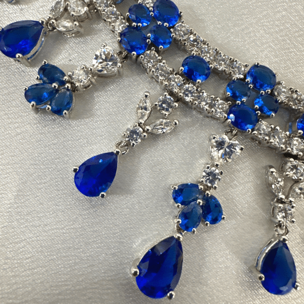 Vintage Cobalt Blue Gemstone , Clear Crystal Sterling Necklace Collar