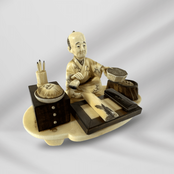 Antique Handcraft Detailed Craved Chinese Man Cooking Food