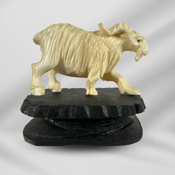 Antique Handcraft Detailed Craved Ivory Goat On Wood