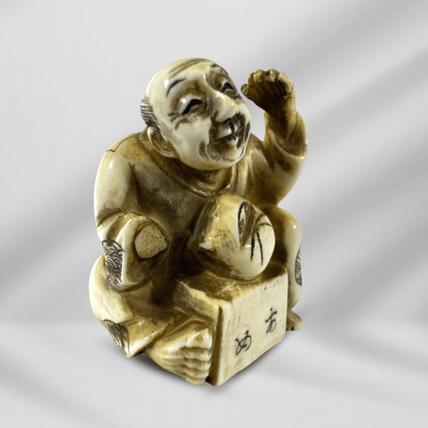 Antique Handcraft Detailed Craved Ivory Man With Baby