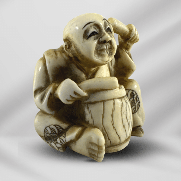 Antique Handcraft Detailed Craved Ivory Man Playing Drums
