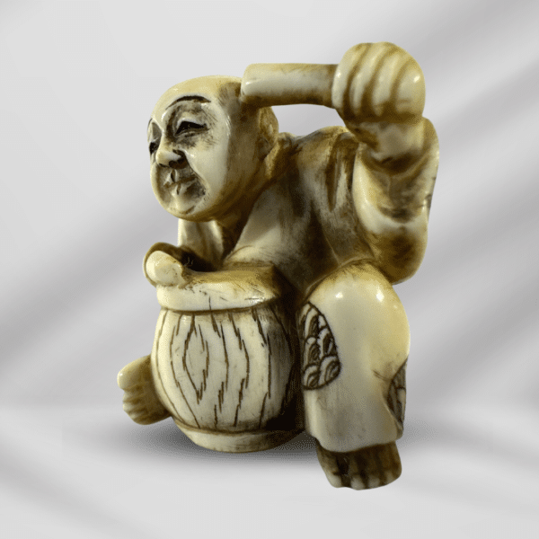 Antique Handcraft Detailed Craved Ivory Man Playing Drums