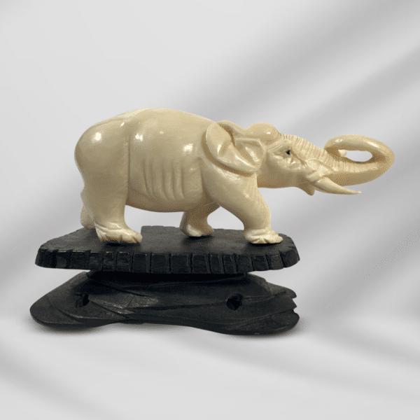 Vintage Beautiful Handcraft Craved Ivory Elephant On Wood Stand
