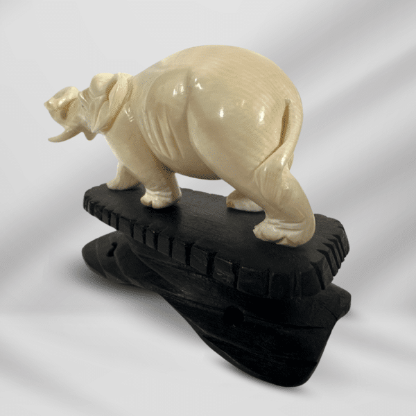 Vintage Beautiful Handcraft Craved Ivory Elephant On Wood Stand