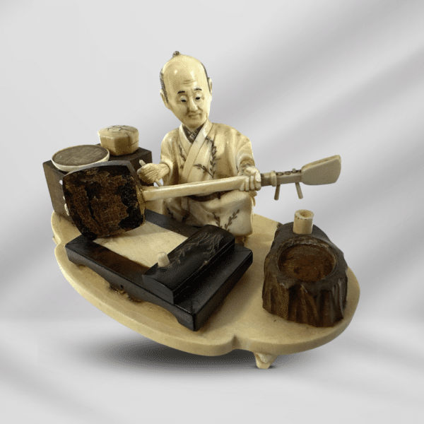 Antique Handcraft Very Detailed Craved Ivory Chinese Man Playing Instrument