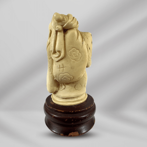 Antique Handcraft Craved Ivory Happy Standing Buddha On Wood Base