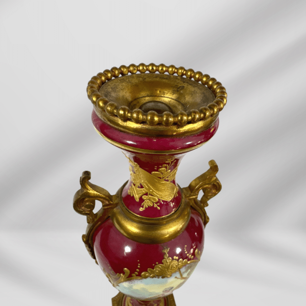 Beautiful Antique Sevres Porcelain Decorative Burgundy With Gold Accent Vase Made In France