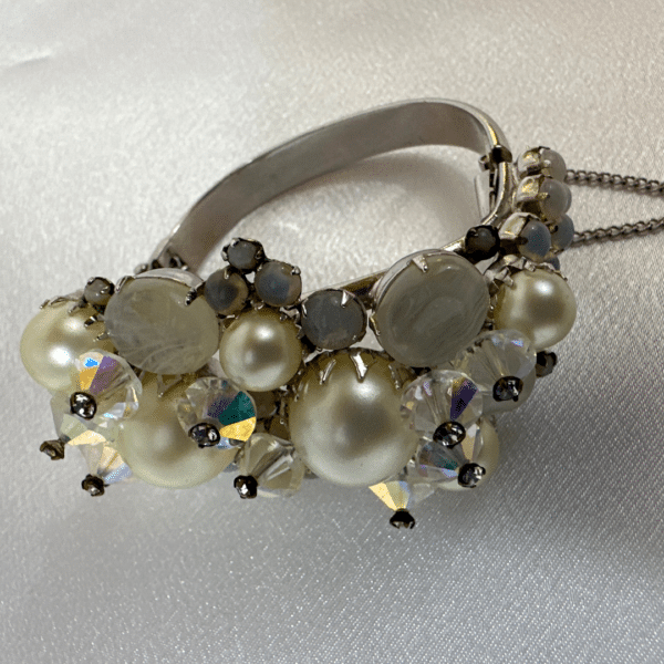 Antique Pearl & Crystal Alice Caviness Set Of Earring Bracelet & Pin Pendant