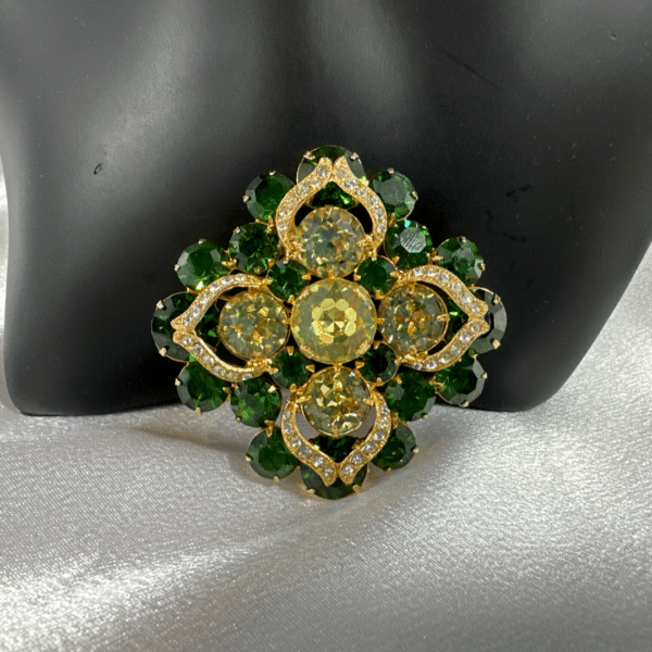 Antique Pendant Vintage Eisenberg Pendant Green & Gold Crystal 