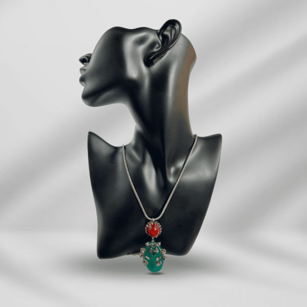 Unique Jewelry , Vintage Jade Cabochons & Multi Color Gemstone Schreiner NY Long Pendant / Brooch Necklace