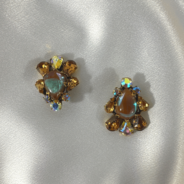 Vintage Multi Shade Champaign Color Crystal Earrings