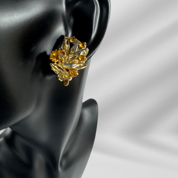 Fashion Jewelry Vintage Citrine Crystal Sunflower Karmer Pin & Earring Set