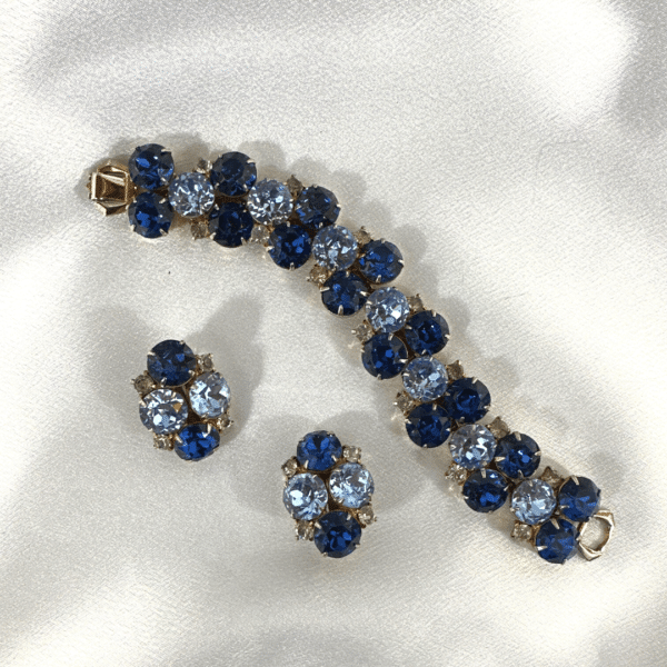 Hobe Vintage Beautiful Cobalt And Light Blue Bracelet and Earrings Set