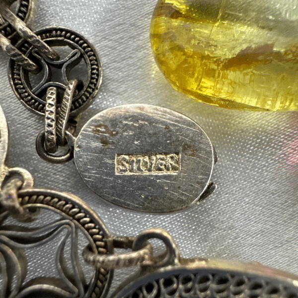 Antique Stylish Necklace Vintage Silver 10 Gem Stone Necklace