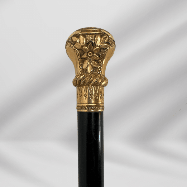 Antique Carved Gold Plate Knob Handle Walking Stick Cane Black