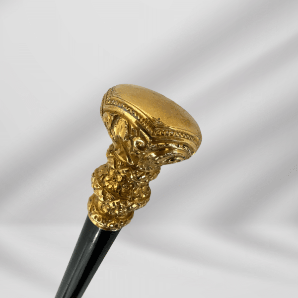 Stylish Antique Carved Gold Plate Knob Handle Walking Stick Cane Black