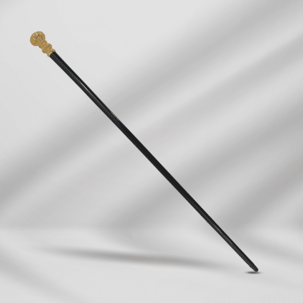 Stylish Antique Carved Gold Plate Knob Handle Walking Stick Cane Black