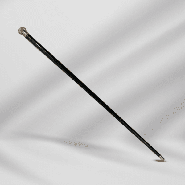 Antique Carved Gold Plate Knob Handle Walking Stick Cane Black Signed In Oct 1889