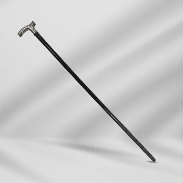 Antique Carved Silver Plate Knob Handle  Walking Stick Cane Black Signed In 1875