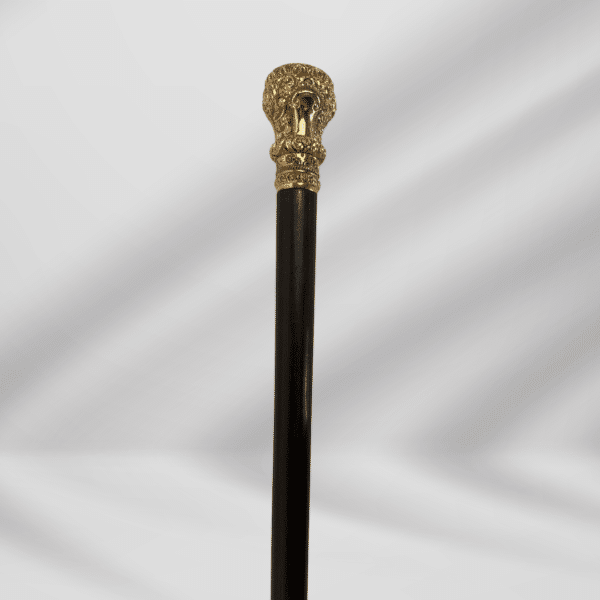 Antique Carved Gold Plate Knob Handle Walking Stick Cane Black For Men
