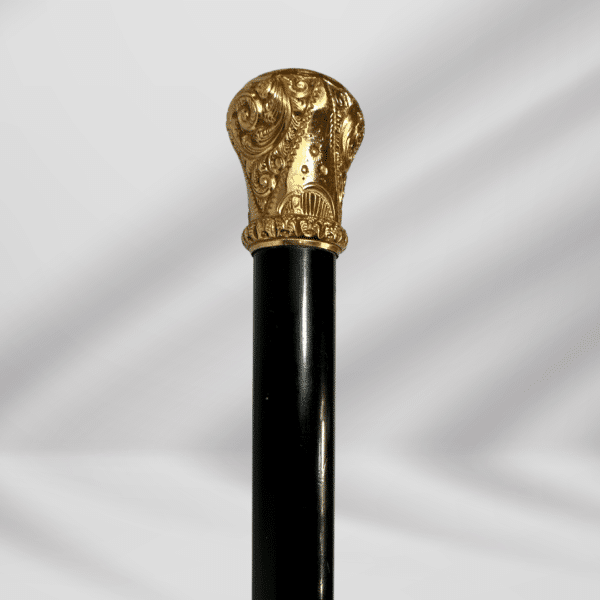 Antique Carved Gold Plate Knob Handle Halifax Walking Stick Cane Black