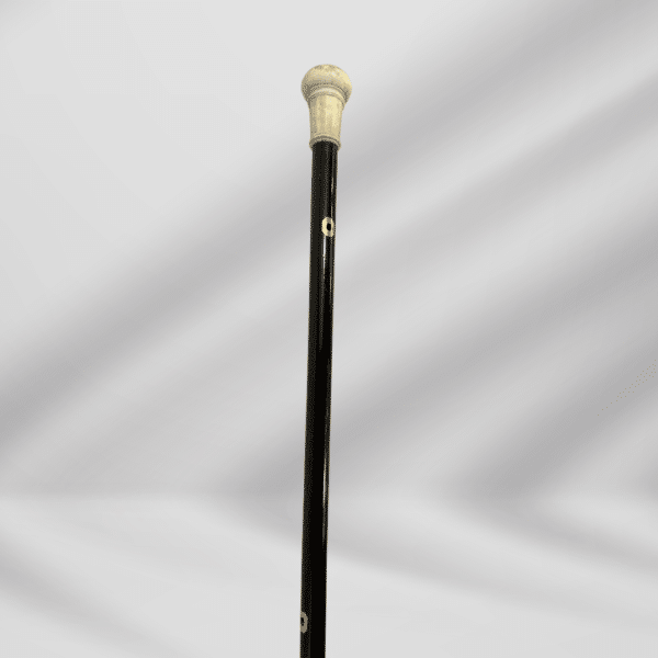 Stylish Antique Ivory Knob Handle Best Walking Stick Cane With Gold String Holder Accent & Silver Tip Signed In 1842