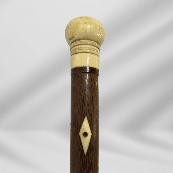 Stylish Antique Ivory Knob Handle Ivory Tip Best Walking Stick Cane With String Holder Signed In 1858