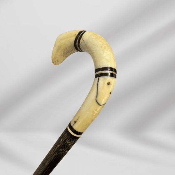 Antique Vintage Ivory U Handle Walking Stick Cane Brown For Men