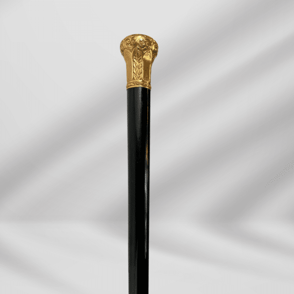 Antique Carved Gold Plate Knob Handle Best Walking Stick Cane Black