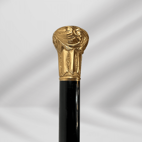 Elegant Antique Carved Gold Plate Knob Handle Best Walking Stick Cane Black